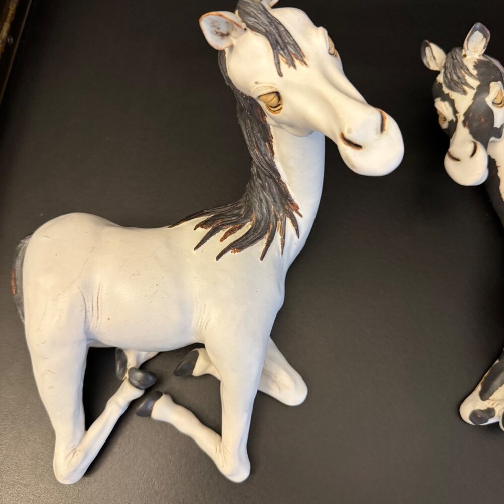 Handcrafted Ceramic Horse Figurines Set Of 2 Stamped Bier 2003 Painted White & G - Picture 11 of 16